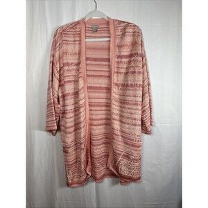 Chico's Women Size 3 XL Light Cardigan Open Front Pink  Abstract Print Preowned